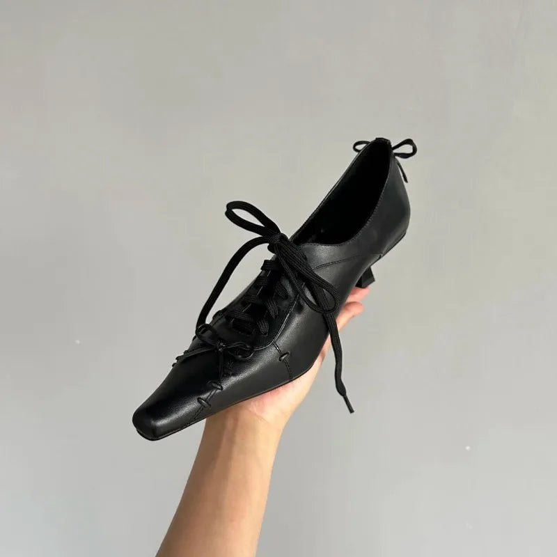 LIZAKOSHT  -  Gothic Sle Pointed Toe Witch Shoes Women's Retro Square Head Thin Heel Faionable Leather Shoes Ele Design Low Heel