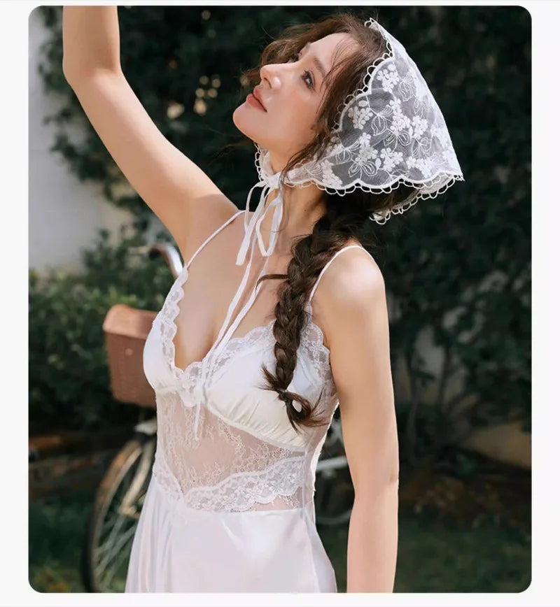 LIZAKOSHT  -  Sexy Pajamas Women's Sleepwear New Nightdress with Chest Pads Suspender Nightgowns High Quality Can Be Worn Outside Long Dress