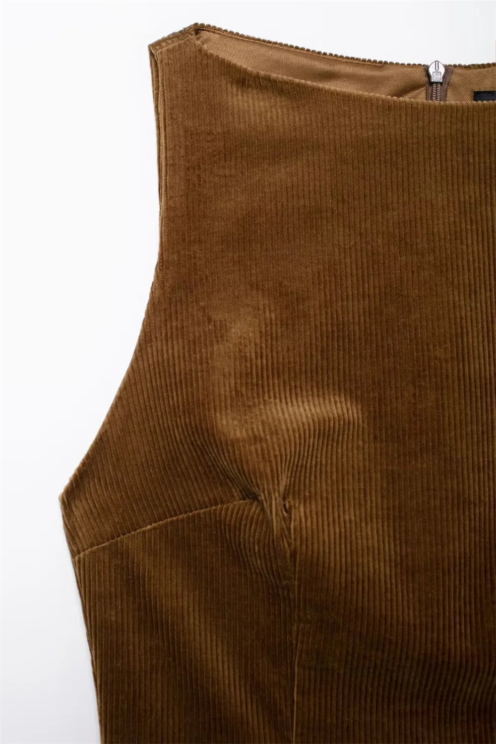 LIZAKOSHT  -  Fashion Brown Corduroy Mini Dress for Women Autumn Tank Sleeveless Belt Slim Short Dresses Ladies Streetwear