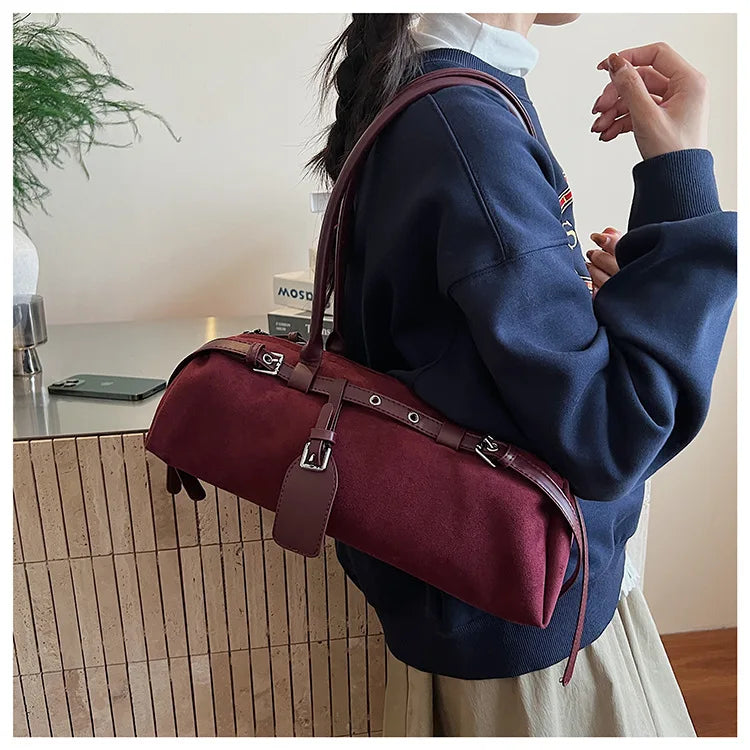 LIZAKOSHT  -  Vintage Faux Suede Shoulder Bag for Women Handbags tassel Female Armpit bag Designer ladies totes burgundy bolsa feminina
