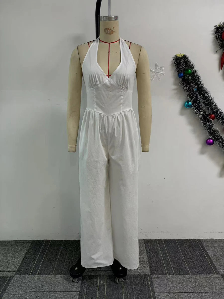 LIZAKOSHT  -  Solid Loose Minimalist Backless Jumpsuits for Women Square Collar Sleeveless High Waist Casual Jumpsuits Female Fashion New
