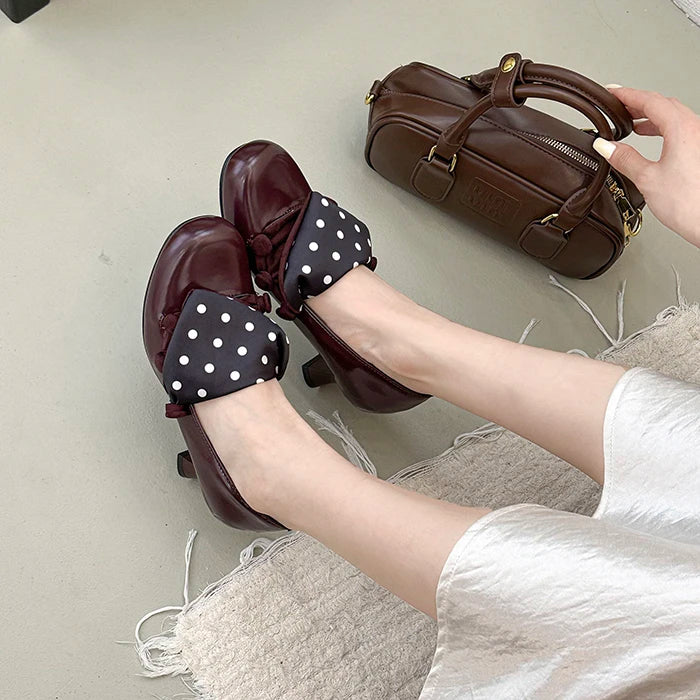 LIZAKOSHT  -  Vintage Polka Dot Thick Heel Women Mary Jane Shoes Outdoor Slip On Pumps Spring Autumn Eelgant Dress Leather Single Shoes