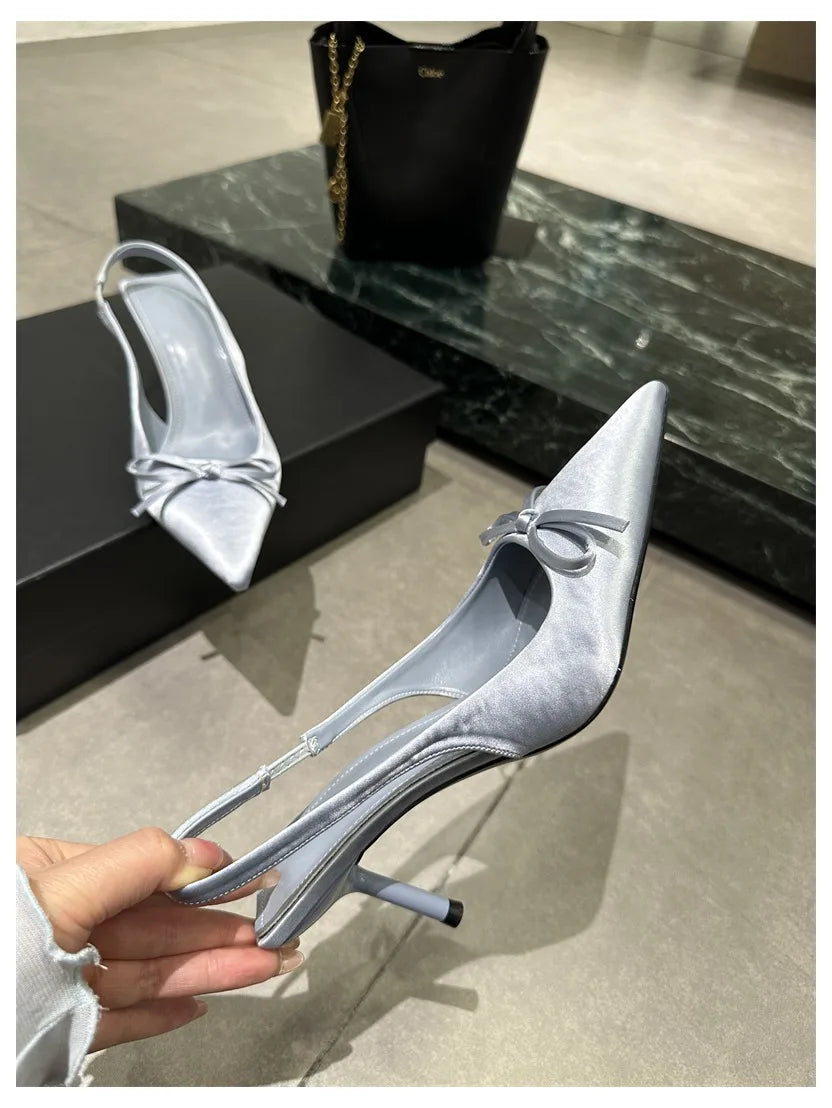 LIZAKOSHT  -  Women Thin Heels Slingback Sandals Elegant Pointed Toe Pumps New Brand Designer Bow Knot Party Dress Wedding Shoes Footwear