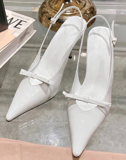 LIZAKOSHT  -  One Line Buckle High Heels Women's Slim Heels New Summer Style Bow Tie Wrap Hollowed Out Patent Leather Sandals