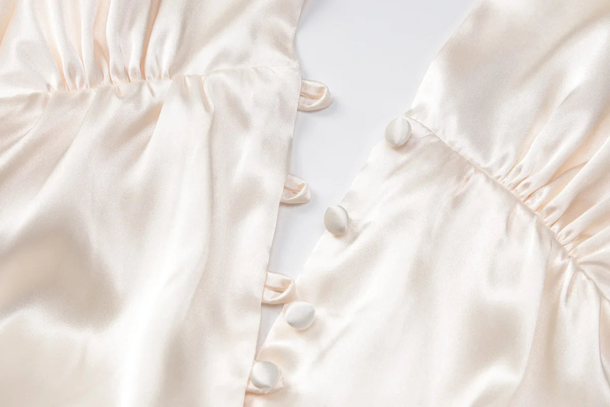 LIZAKOSHT  -  Sexy Deep V-neck Backless Champagne Party Club Dresses Women Halter Bandage Sleeveless Tunics Buttons Short Evening Dress