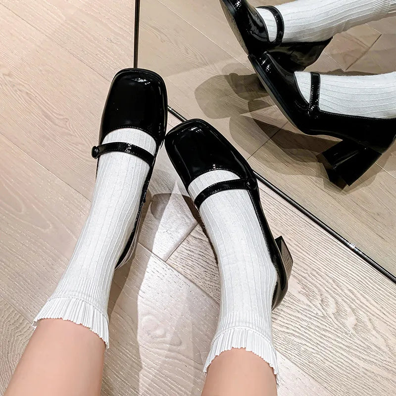 LIZAKOSHT  -  Fashion Pumps New High Quality Genuine Leather Shoes Round Head Shallow Mouth High Heels Mary Janes Women's Shoes
