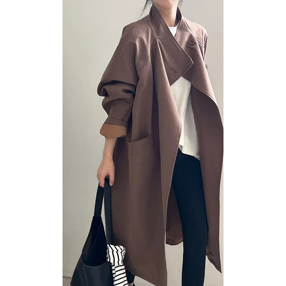 LIZAKOSHT  -  Fashion Minimalism Single Button Trench For Women Lapel Long Sleeve Office Lady Windbreaker Autumn New