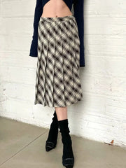 LIZAKOSHT Gingham Printed Vintage Women Skirt Pleated Midi New Autumn Winter Skirt Falda Mujer England Style Plaid Skirt
