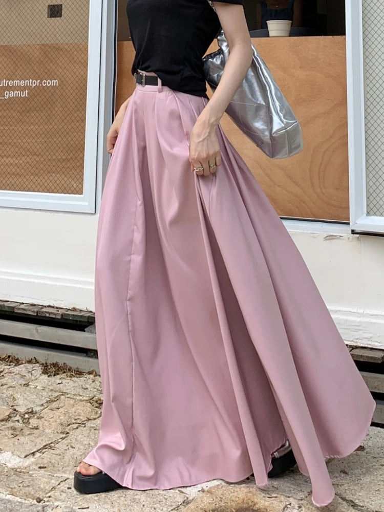 LIZAKOSHT  -  100% Cotton Long Skirts Womens Maxi Skirt Korean Style Lolita High Waist Pockets Design Pleated Skirts With Belt