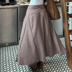 LIZAKOSHT  -  Summer College Plaid Contrasting Color Waist Slimming Half Skirt Versatile Daily Casual Hot Girl A-line Skirt