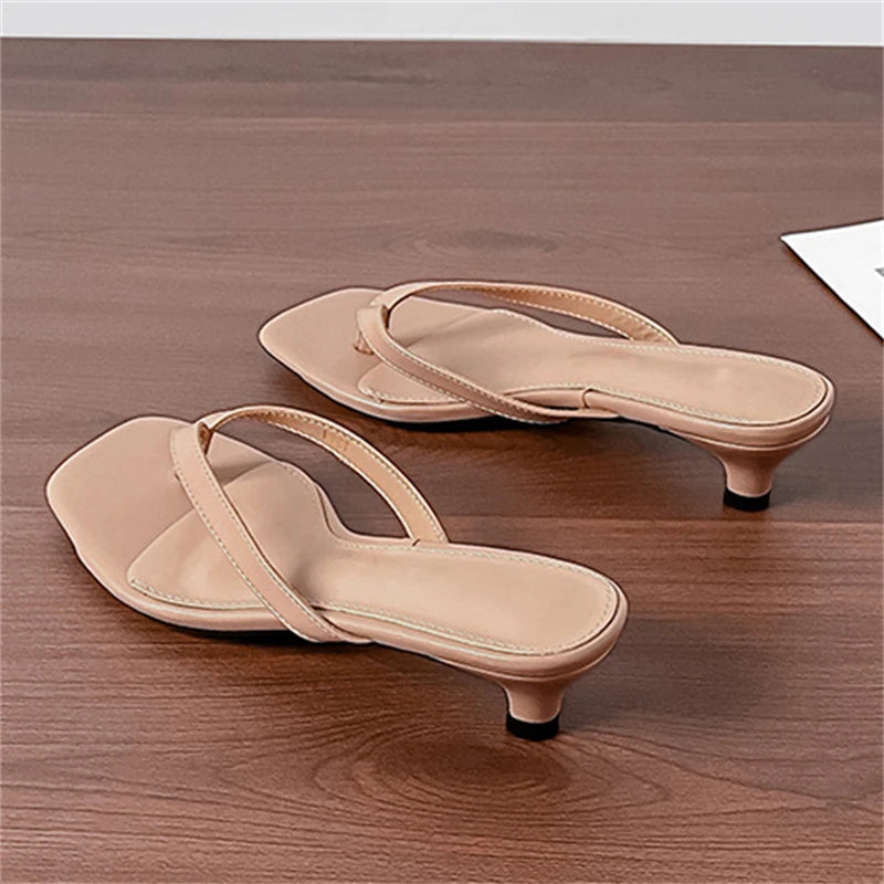 LIZAKOSHT  -  Summer Fashion Square Clip Toe Thin Low Heels Women Slippers Elegant Flip Flops Ladies Shoes Outdoor Casual Sandals