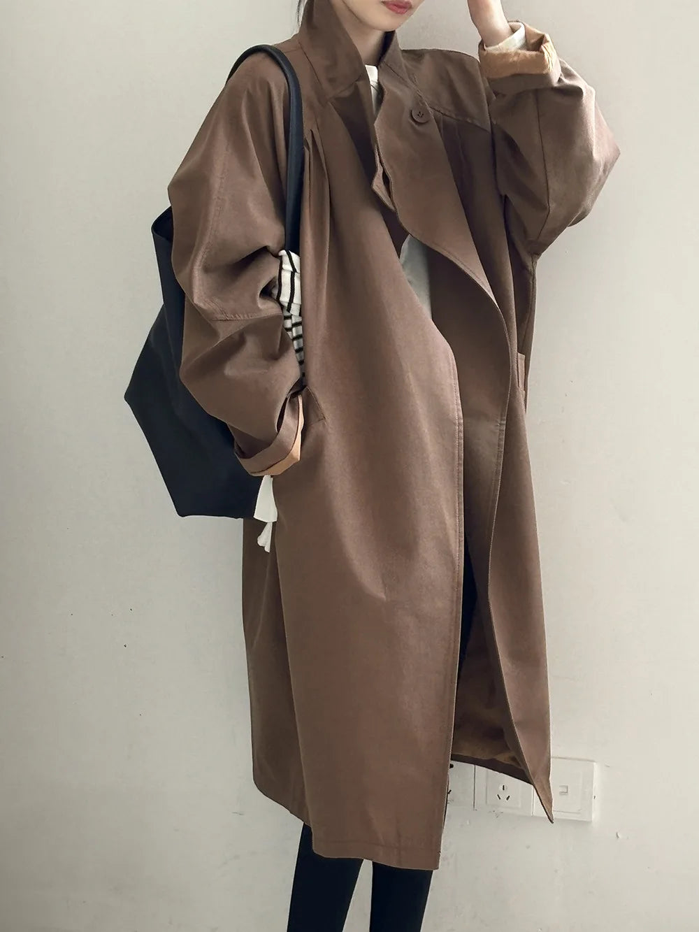 LIZAKOSHT  -  Fashion Minimalism Single Button Trench For Women Lapel Long Sleeve Office Lady Windbreaker Autumn New