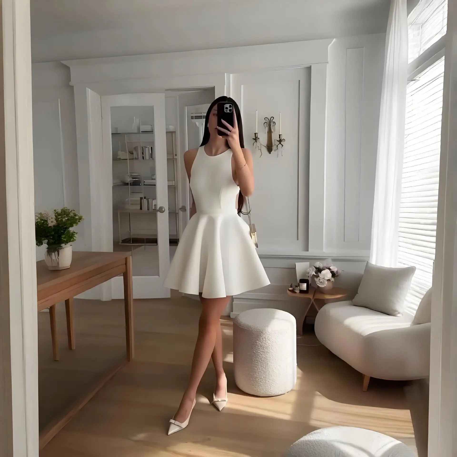 LIZAKOSHT  -  2026 Summer Solid Color Round Neck Sleeveless Backless Women's Elegant Dress