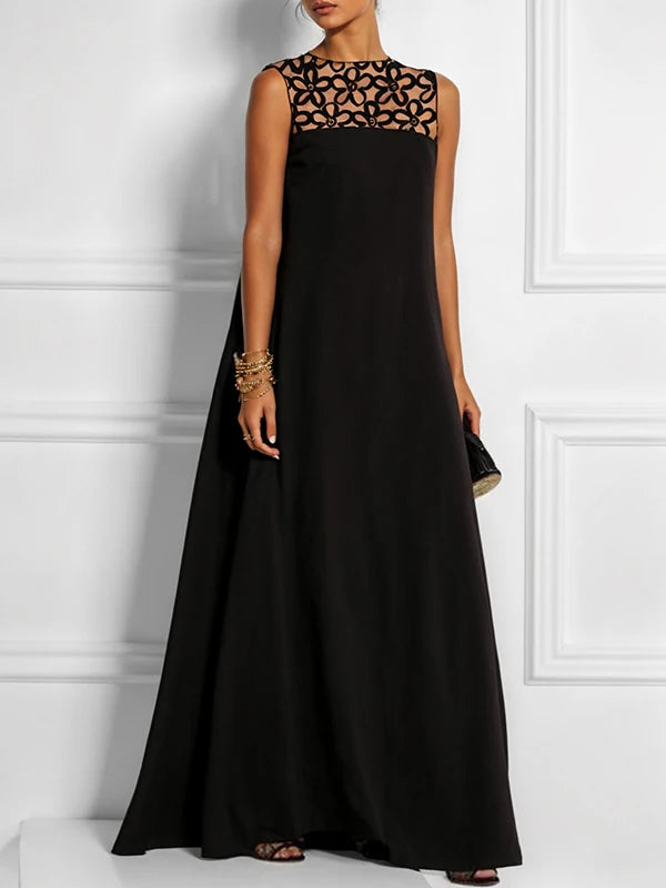 LIZAKOSHT  -  Women's Summer Casual Dress New Fashion Hollow Solid Color Round-Neck Loose Sleeveless Elegant Party Dresses