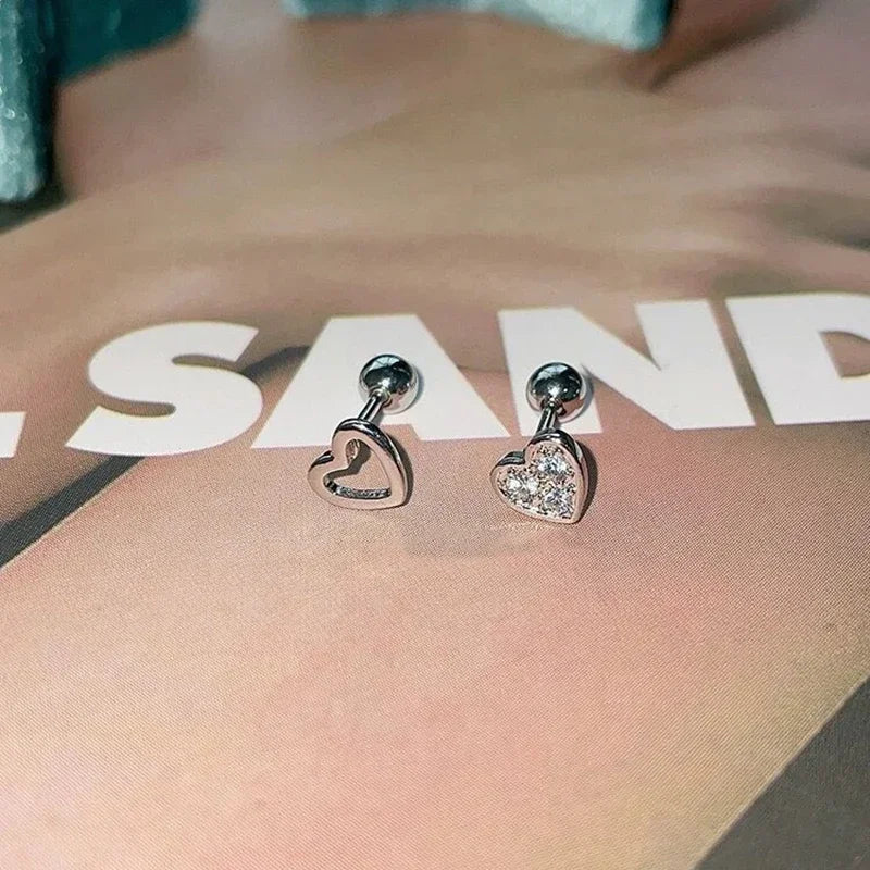 LIZAKOSHT  -  Punk Zircon Heart Earrings Women Irregular Hollowed Ear Studs Love Minimalist Earring Sweet Girls Jewelry Accessories
