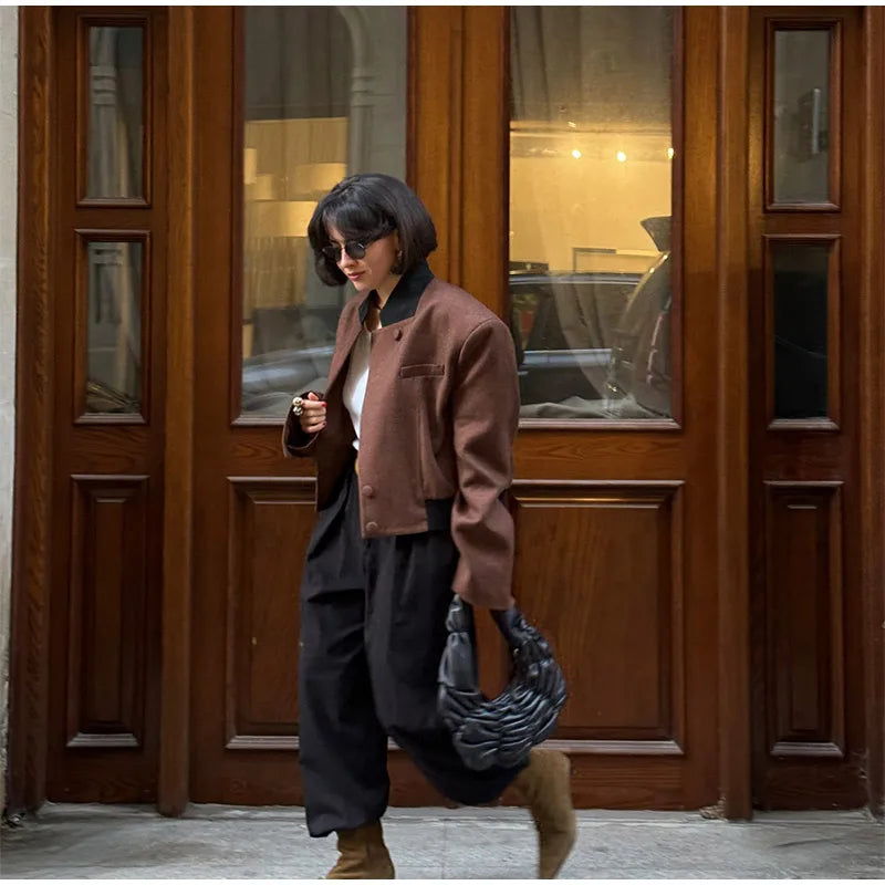 LIZAKOSHT  -  Women Vintage Lapel Neck Jackets Temperament Full Sleeve Pockets Short Jacket 2025 Autumn Lady Chic Daily Commute Outerwear