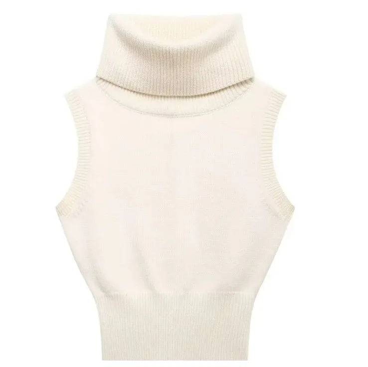 LIZAKOSHT  -  White Turtleneck Knitted Top Sleeveless Vest Sweater Women Elegant Bodycon Tops Vests Sweaters Blue Pullovers Hipster Street New
