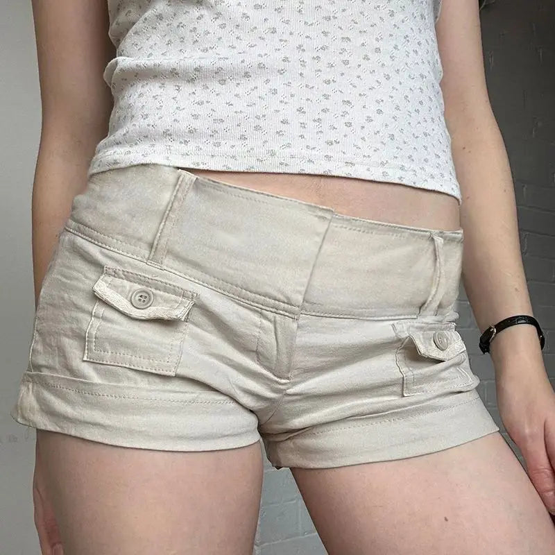 LIZAKOSHT  -  American Retro Button Pocket Tooling Shorts Women Waist Hot Casual Pants