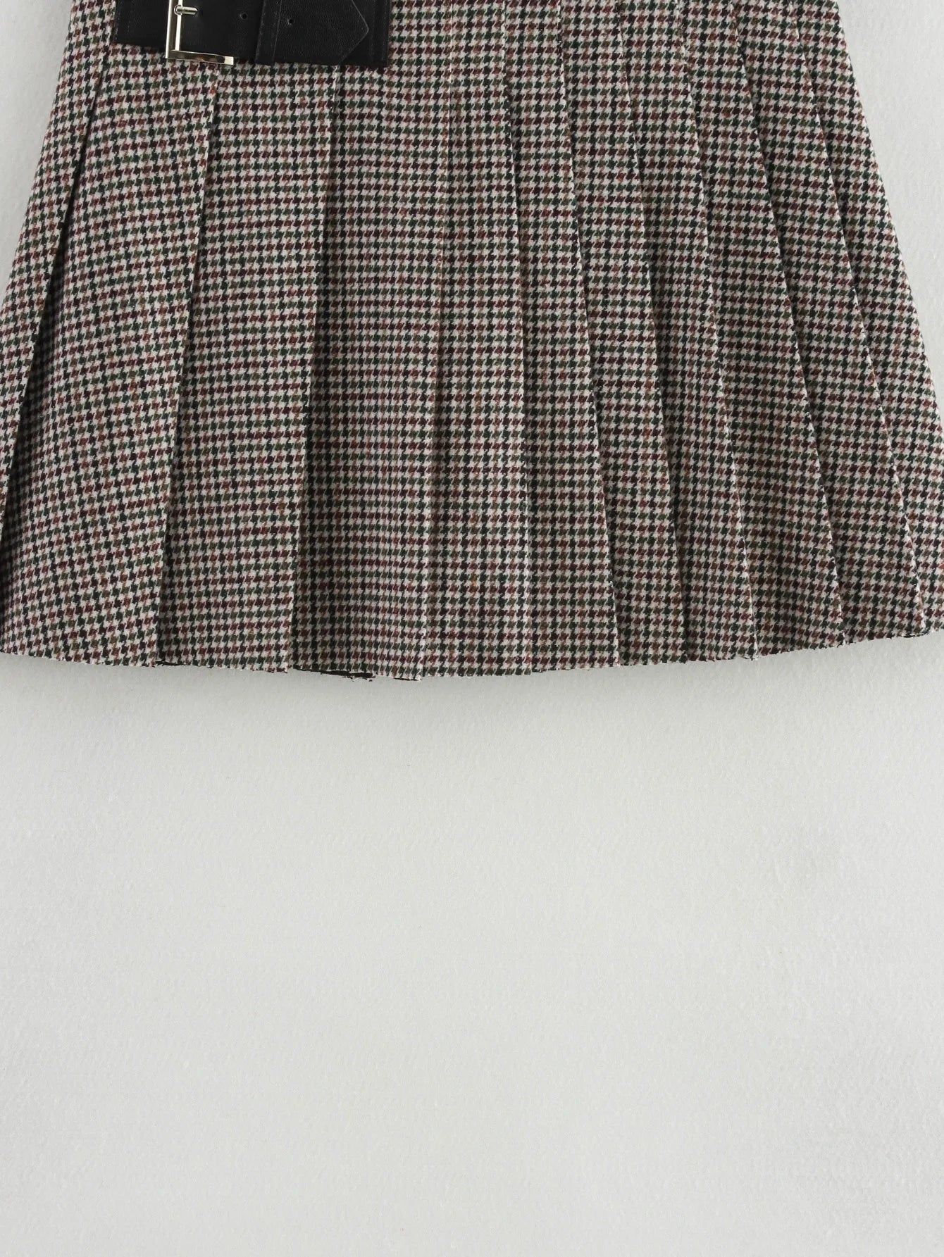 LIZAKOSHT  -  Chic Houndstooth Skirts for Women 2025 Spring Female Slim A-Line Mini Skirt Lady Elegant Short Pleated Skirt with Buckle