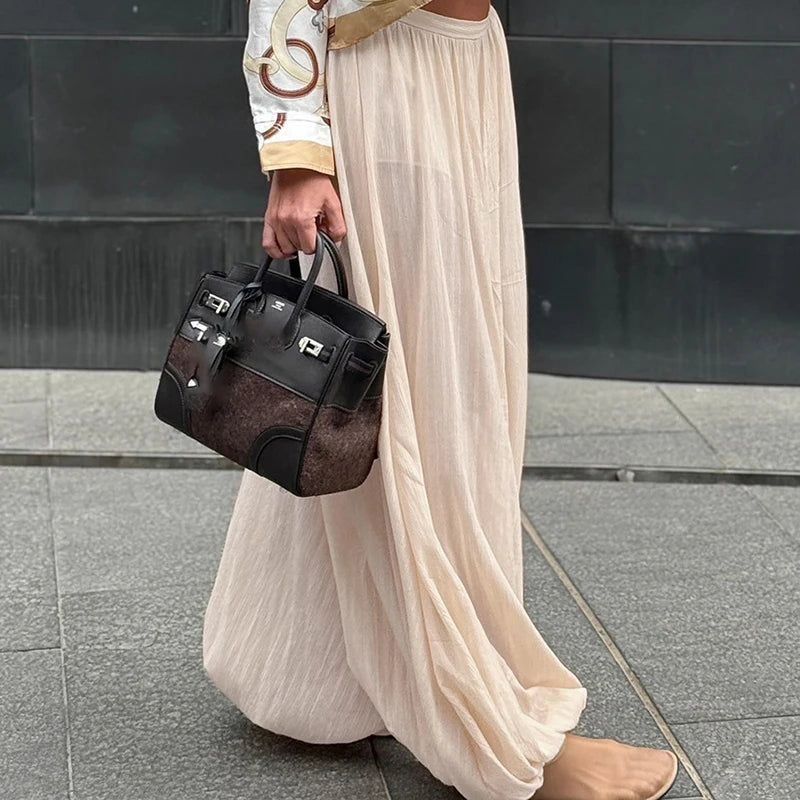 LIZAKOSHT  -  Elegant Ladies Simple Solid Color Trousers Summer New Puff Loose Women's Commute Pants Casual High Waist Pleated Wide Leg Pants