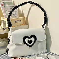 LIZAKOSHT  -  Korean Y2k Aesthetic Love Heart High Street PU Leather Shoulder Bag Harajuku Vintage Ladies Handbag Fashion Vintage Designer Bag