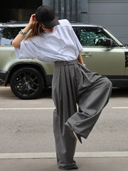 LIZAKOSHT  -  French Commuter Pleated Gray Suit Pants Women 2026 Autumn Street Wear Fashion Casual Loose Versatile Wide-leg Trousers