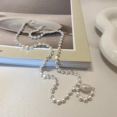 Lizakosht Silver Color Pearl Necklace for Women Girl Beads Choker Neck Chain Kpop Korean Vintage Jewelry Birthday Gift