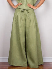 LIZAKOSHT  -  Women's Cotton and Linen Casual Pants Elastic High Waist Full Length Wide Leg Trousers Summer Loose Fit Bottoms