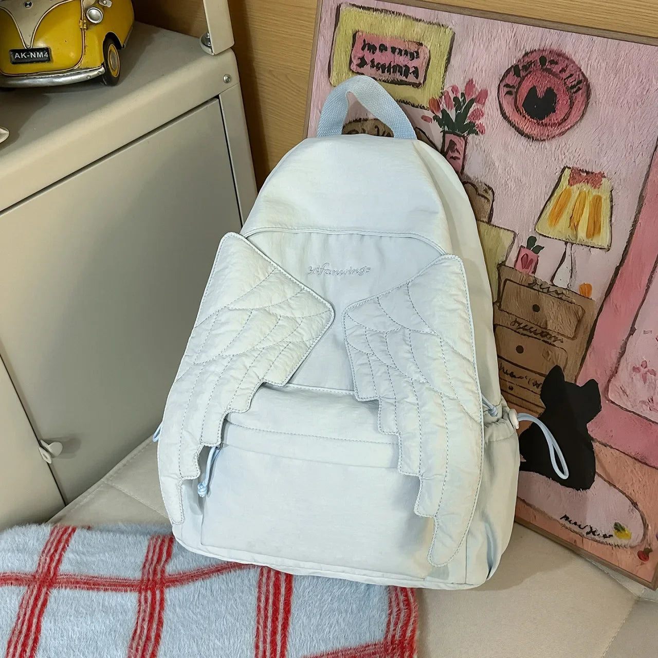 LIZAKOSHT  -  Versatile Angel Wing Backpack Y2k Style Large Capacity Canvas Backpack Lightweight Embroidered Pattern Nylon Student Backpack