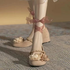 LIZAKOSHT  -  French Design Low Heels New Gentle Style Retro Shallow Mouth Mary Jane Shoes Sweet Floral Women's Shoes