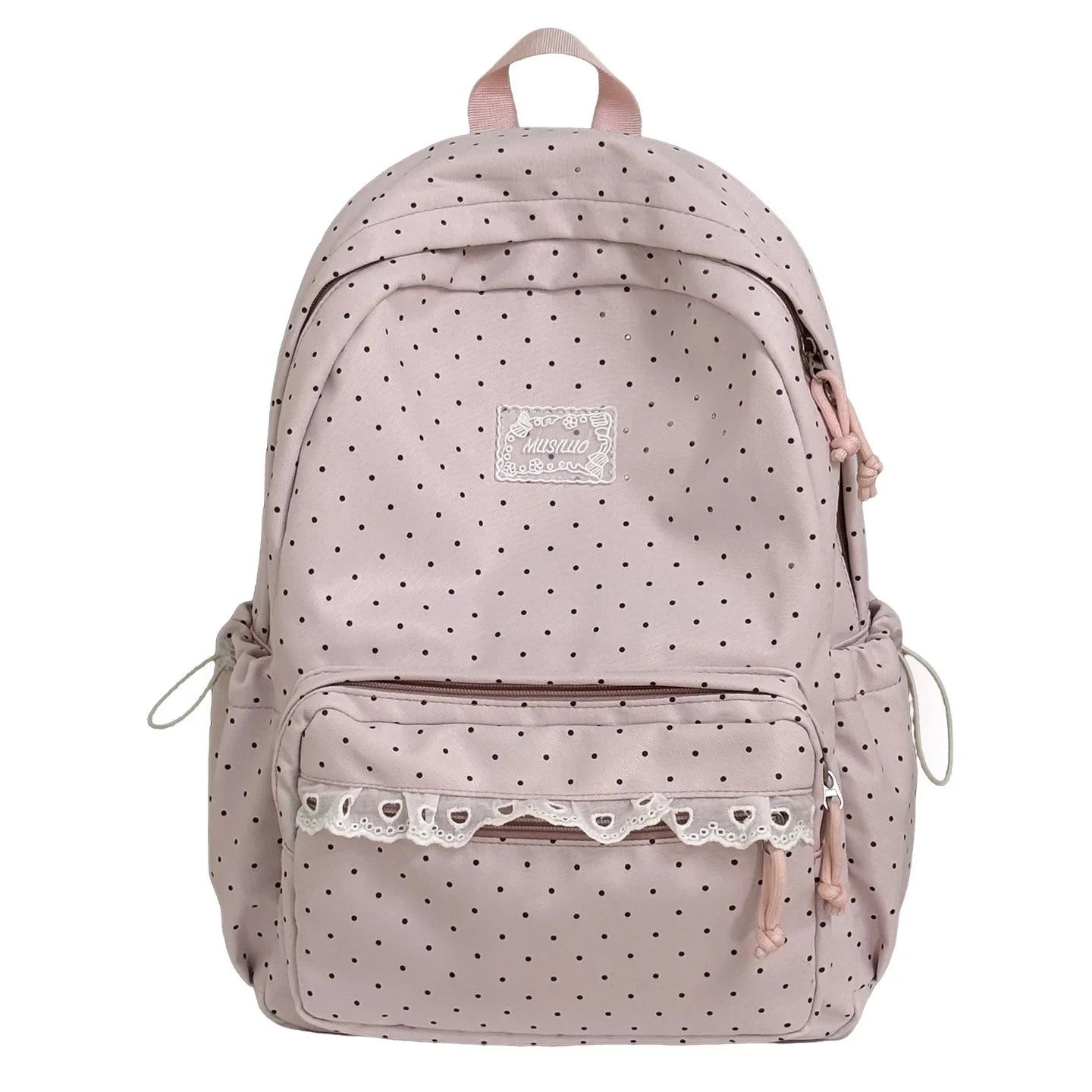 LIZAKOSHT  -  Fashion Polka Dot Travel Backpack Large Capacity Nylon Student Schoolbag Multi-pocket with Lace Laptop Daypack Daily Travel Bag