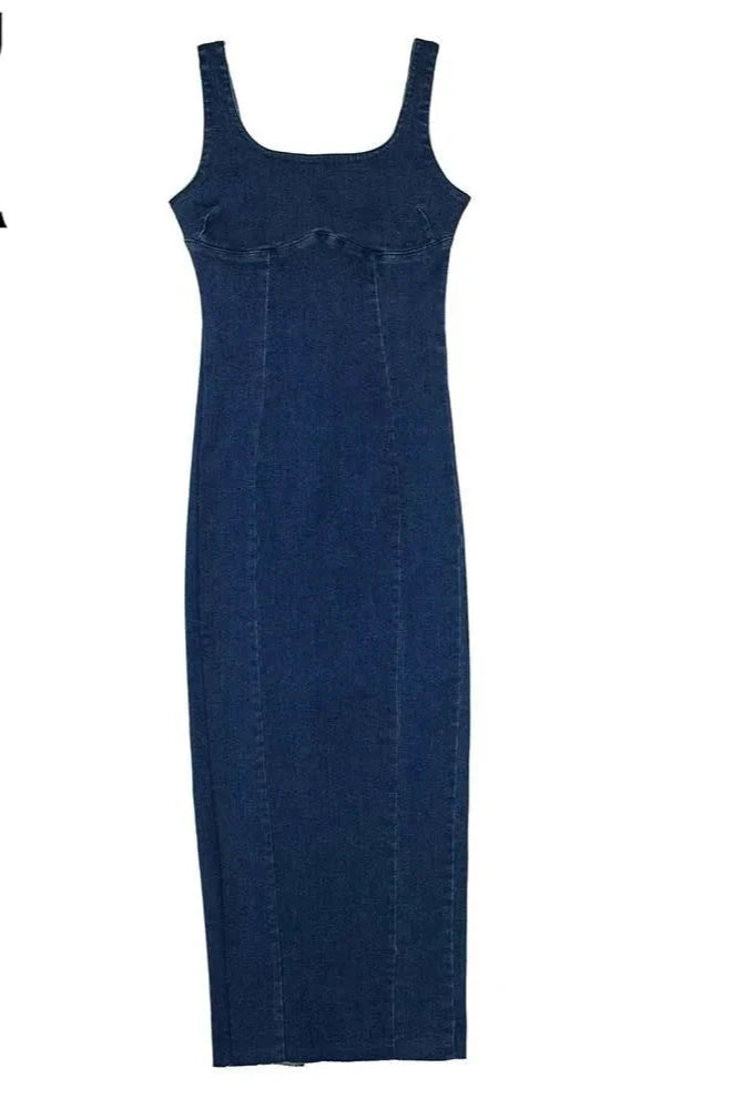 women's Autumn Denim Blue Bodycon Backless Midi Party Official Clothing