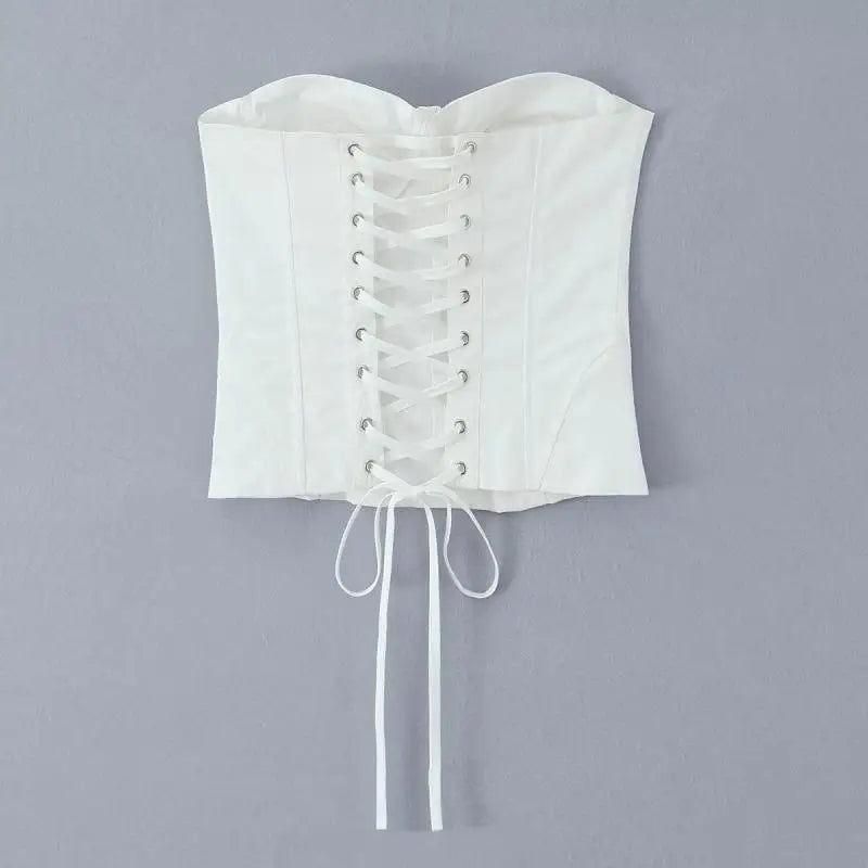 LIZAKOSHT  -  Spicy Girl Retro Design Two-Piece Set with Ba Strap Slimming Fibone Waist Tie Tube Top Tank Top with Lace Hem  Skirt