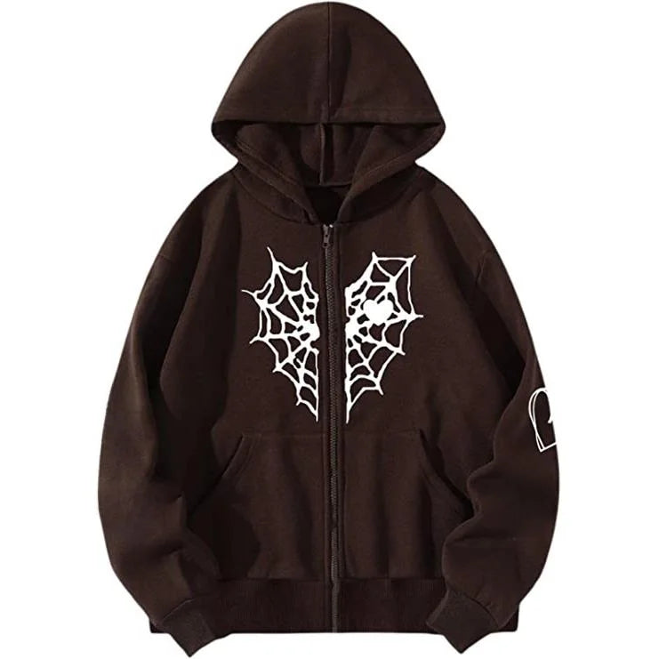 LIZAKOSHT  -  Thi Heartaped Printed Zipper Warm Hooded Cardigan Long Sve Mid-Length Polyester Women's Sweatirt Faion Autumn