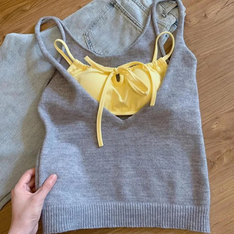 LIZAKOSHT  -  Korean Sweet Solid Color Sleeveless Cami Fashion Sheath Tanks Top 2025 Summer Women Y2k Slim Fit Crop Top Female Knitted Vest
