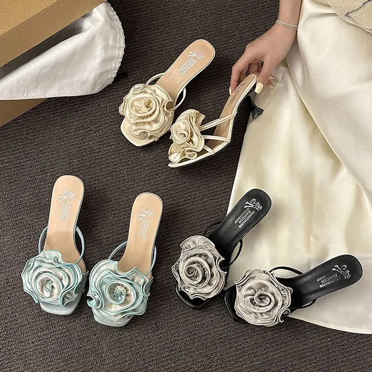 LIZAKOSHT  -   Designer Luxury Summer Flower Women High Heel Slippers Outdoor Open Toe Slides Shoes Ladies Ladies Elegant Dress Sandalias