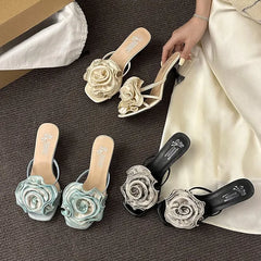 LIZAKOSHT  -   Designer Luxury Summer Flower Women High Heel Slippers Outdoor Open Toe Slides Shoes Ladies Ladies Elegant Dress Sandalias