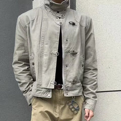 LIZAKOSHT  -  Vintage 90s Harajuku Aesthetic Streetwear Button Hooded Sweatshirts Grunge Stand Neck Jacket Y2k Casual Outfit Street Wear New