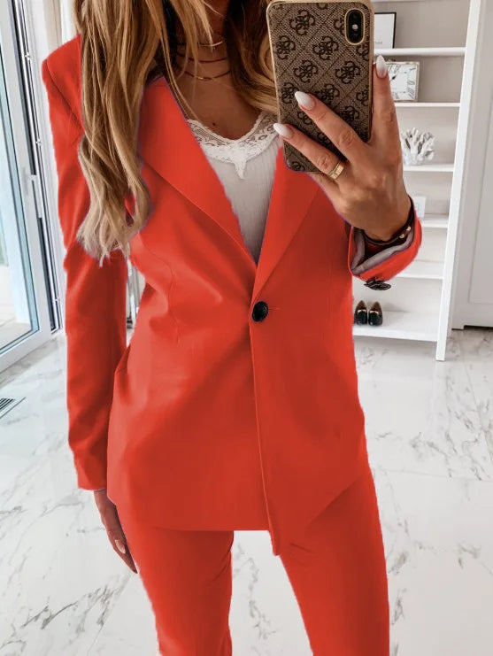 LIZAKOSHT  -  New Long Sleeved Solid Color Suit Collar Button Up Suit Jacket Cardigan