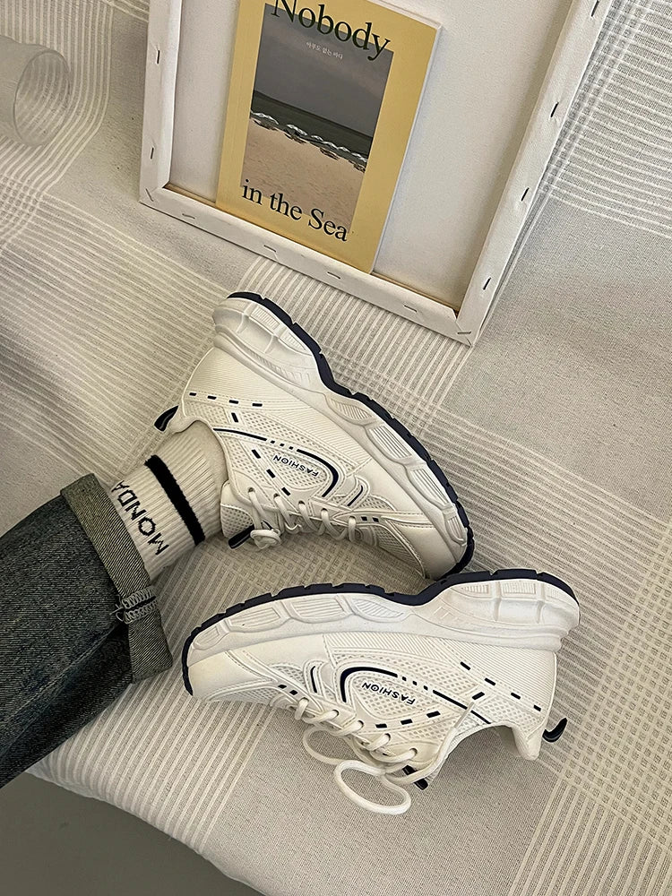 LIZAKOSHT  -  Women's Sneakers With Platform Shoes Tennis Female Woman-shoes Thick Sole Casual Fashion Heels Trainers Roses Fabric PU Rib