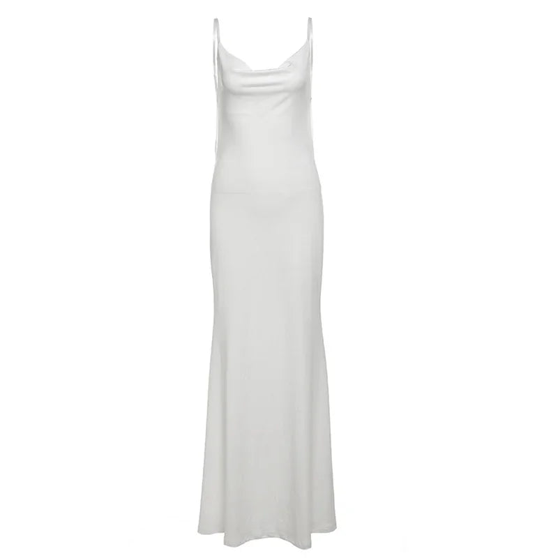 LIZAKOSHT  -  Mesh Patchwork Backless Dress Women Summer Trend Swing Collar Sleeveless Street Fashion Ruched Elegant Long Bodycon