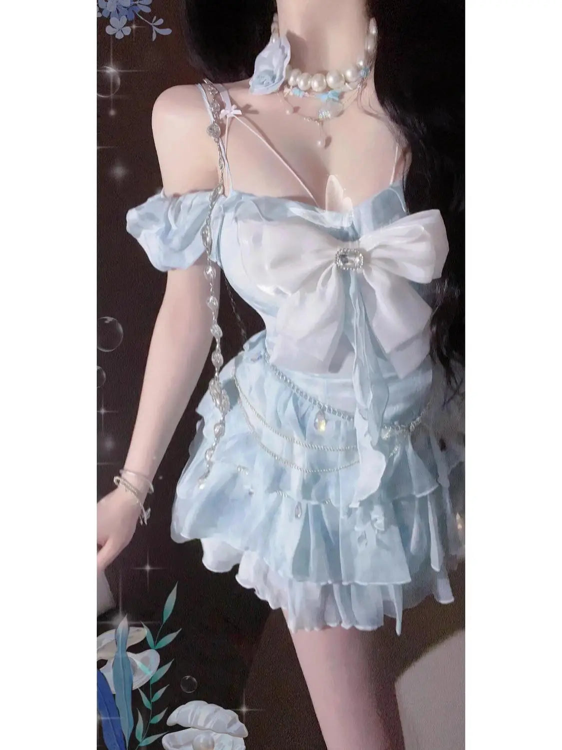 LIZAKOSHT  -  Japan Bowknot Dress Sweet Pure Desire Wind Original Design Dress Solid Color Patchwork Lace Princess Sling Sleeveless Slip Dress