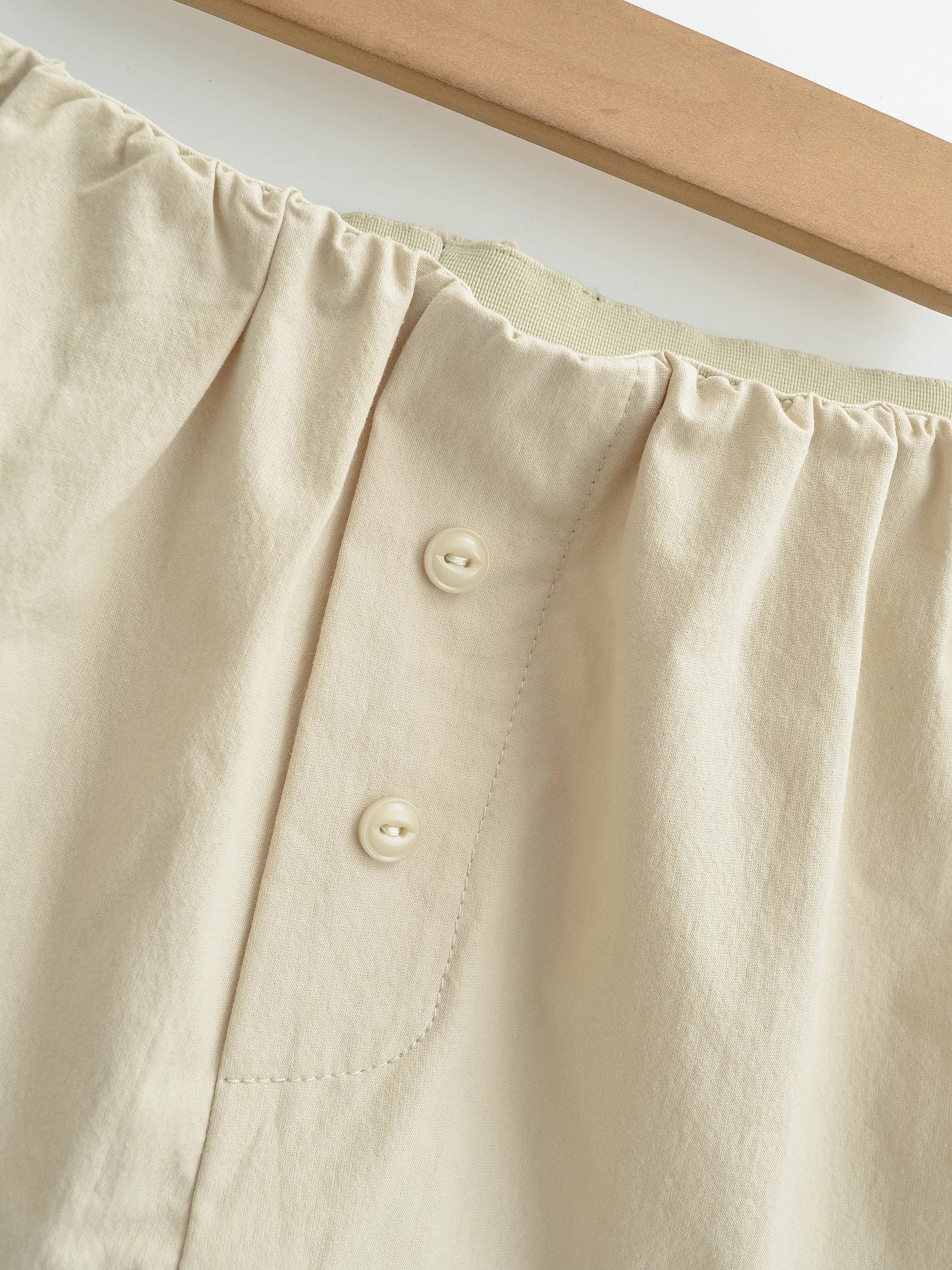 LIZAKOSHT  -  3 colors Summer Sports Cotton Causal Shorts Women Elastic Waist Loose Wide Leg Straight Short Pants Trousers Armygreen Khaki