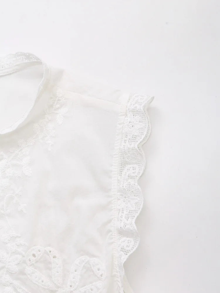LIZAKOSHT  -  Sleeveless Lace-up Summer Blouse  Cotton Floral Embroidered lace Blouses Shirts Women Tops Vintage Boho Beach Wear Casual Blusas