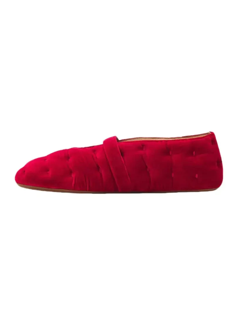 LIZAKOSHT  -  New Red Velvet Buckle Strap Mary Janes Shoes Women Elegant Spring Autumn Flannel Flats Shoes Black Casual Ladies Shoes