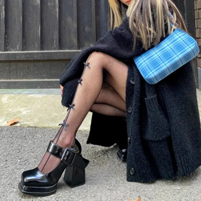 LIZAKOSHT  -  New Retro Mary Jane High Heels Women Shoes Fashion Chunky Heel Pumps Platform Ankle Buckle Japanese Uniform Ladies Shoes