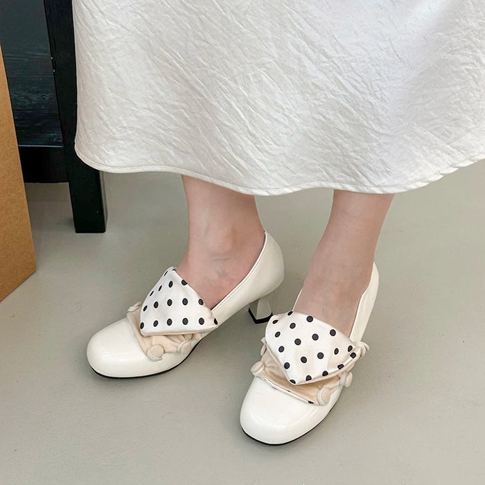 LIZAKOSHT  -  Vintage Polka Dot Thick Heel Women Mary Jane Shoes Outdoor Slip On Pumps Spring Autumn Eelgant Dress Leather Single Shoes