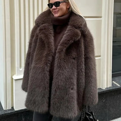 LIZAKOSHT  -  New Thick Cotton Winter Fur Coat Women Suit Collar White Medium Long Luxury Fox Fur Overcoat  High Quality Fury Plush Jacket