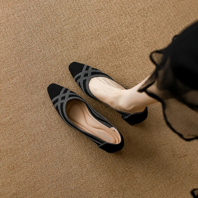 LIZAKOSHT  -  Autumn Women Fashion Casual Slip-on Pump Knitting Single Flat Shoes Breathable Shallow Mouth Square Head Cloth Loafers