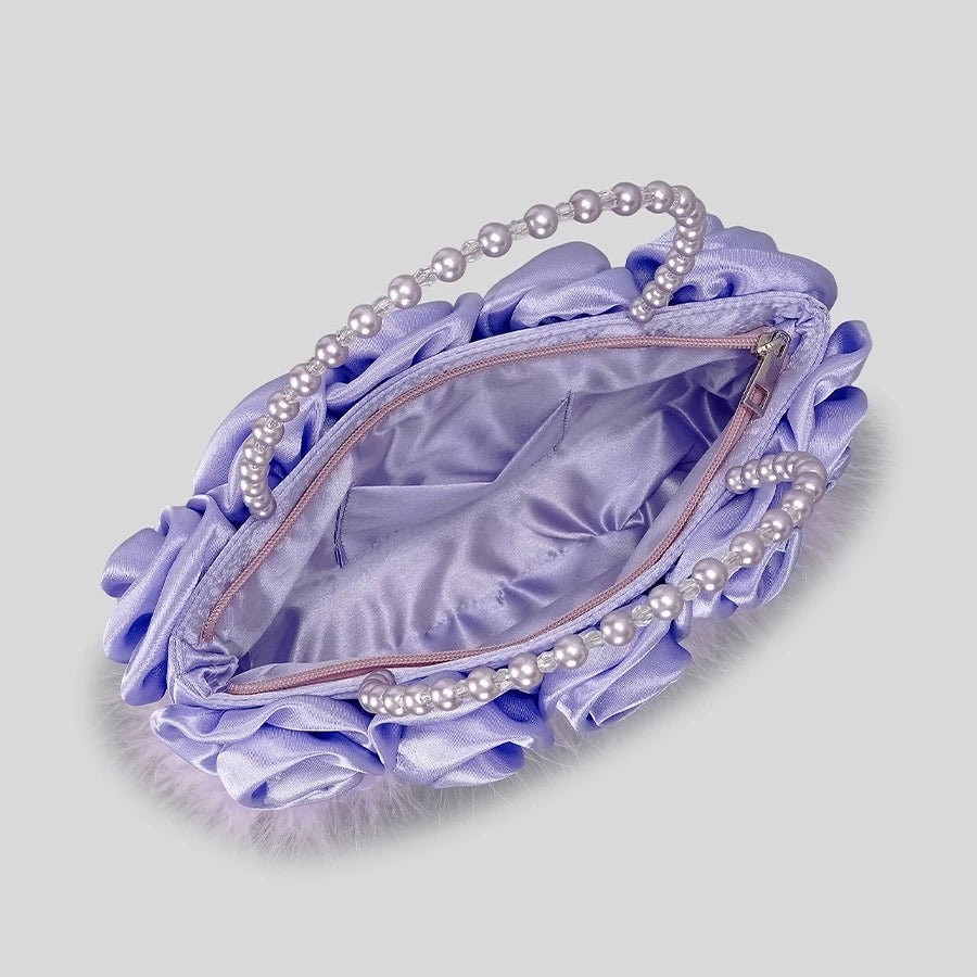 LIZAKOSHT  -  Trendy Designer Stain Flower Evening Handbags and Purses New Feather Fur Wedding Clutch Pearl Handle Totes High Quality